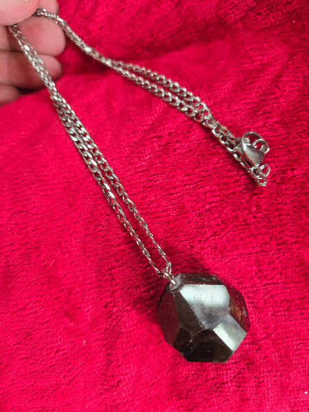 Gemstone Pendants - Almandine Faceted Garnet Pendant on 22IN Stainless Steel Chain - Random Pull * Limited Quantities *
