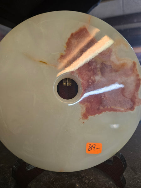 Green Onyx Disc - Large - with Wooden Stand