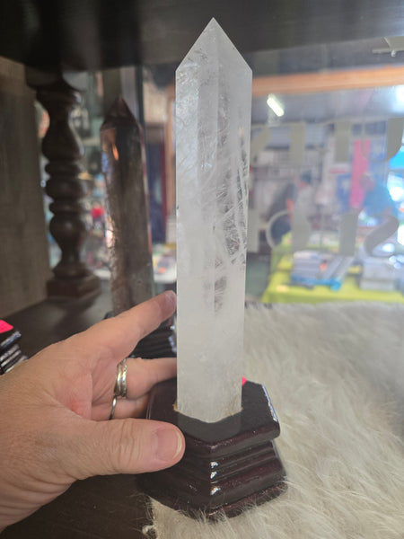 Quartz Tower in Wooden Base