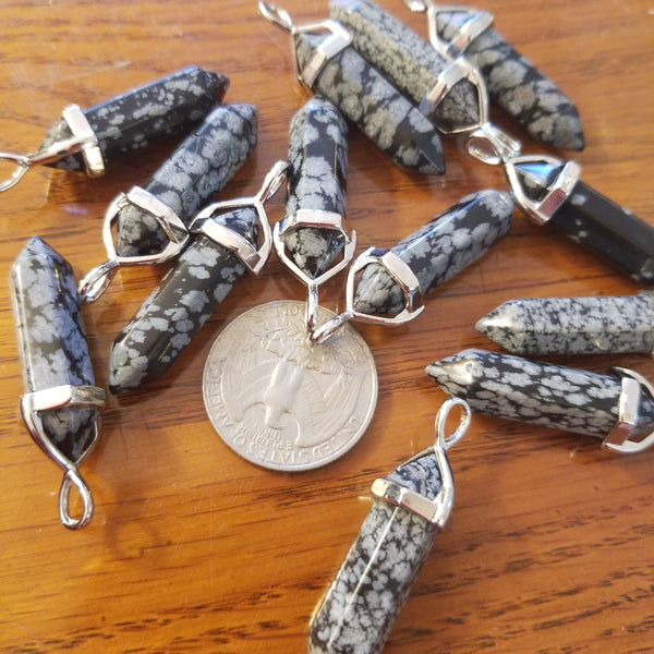 Pendants- Snowflake Obsidian Pendant on 925 silver plated chain