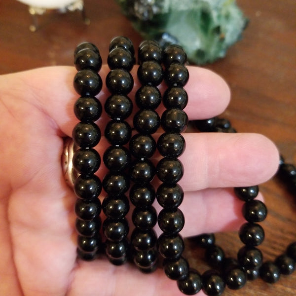 Bracelets- Gemstone- Black Tourmaline 8mm Bead Bracelet fits up to 8 in