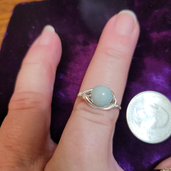 Rings - Aquamarine Silver Wire Wrapped Gemstone Ring by Jules