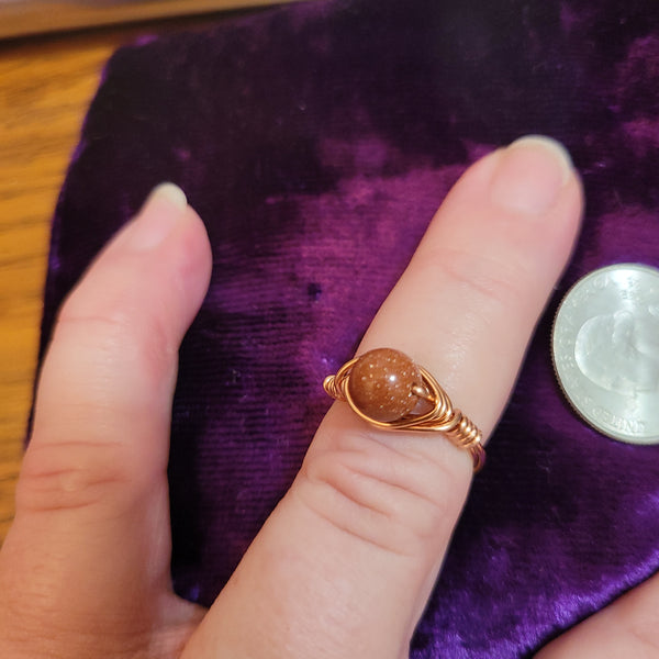 Rings - Goldstone Copper Wire Wrapped Gemstone Ring by Jules