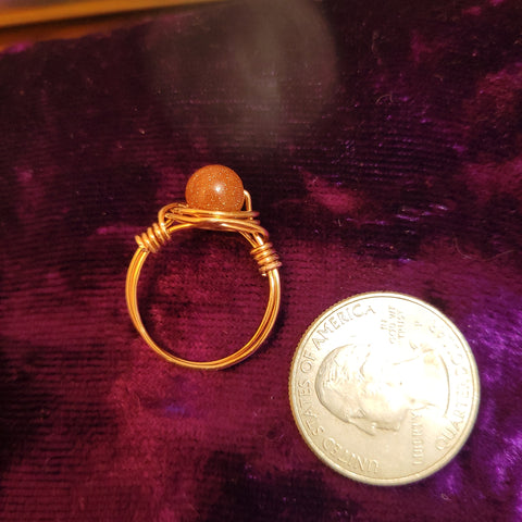 Rings - Goldstone Copper Wire Wrapped Gemstone Ring by Jules