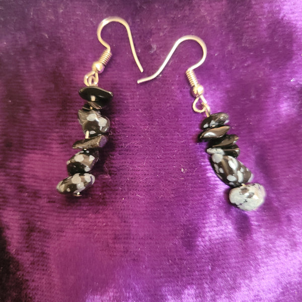 Earrings - Snowflake Obsidian Chip Earrings