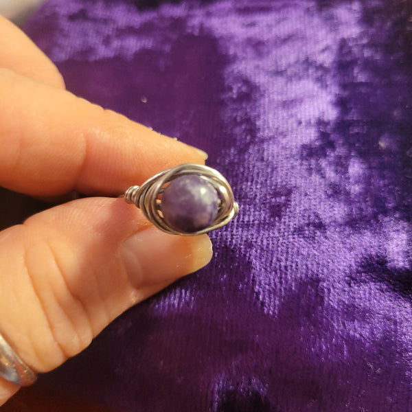 Rings - Lepidolite Silver Wire Wrapped Gemstone Ring by Jules