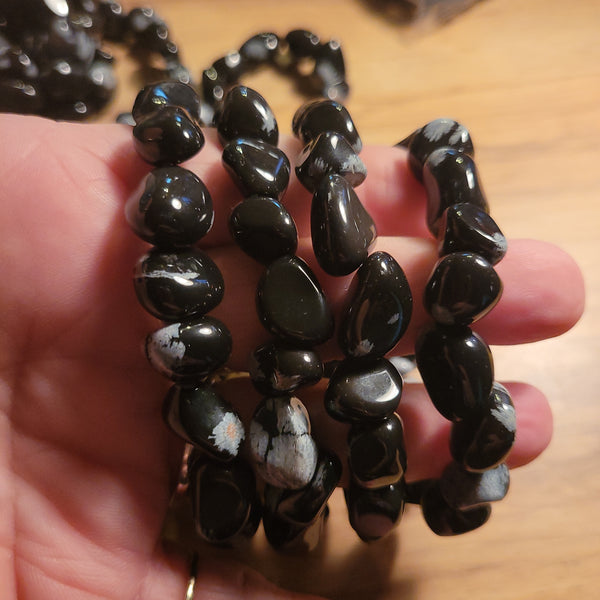 Bracelets - Gemstone - Snowflake Obsidian Nugget bracelet fits up to 7.5 in