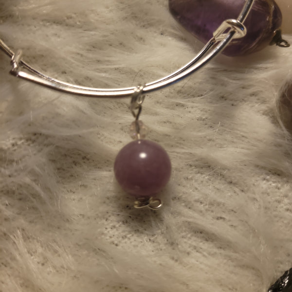 Gemstone Bracelets - Purple Jade -Czech Glass - Stainless Steel Adjustable Bracelet