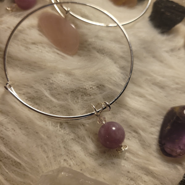 Gemstone Bracelets - Purple Jade -Czech Glass - Stainless Steel Adjustable Bracelet