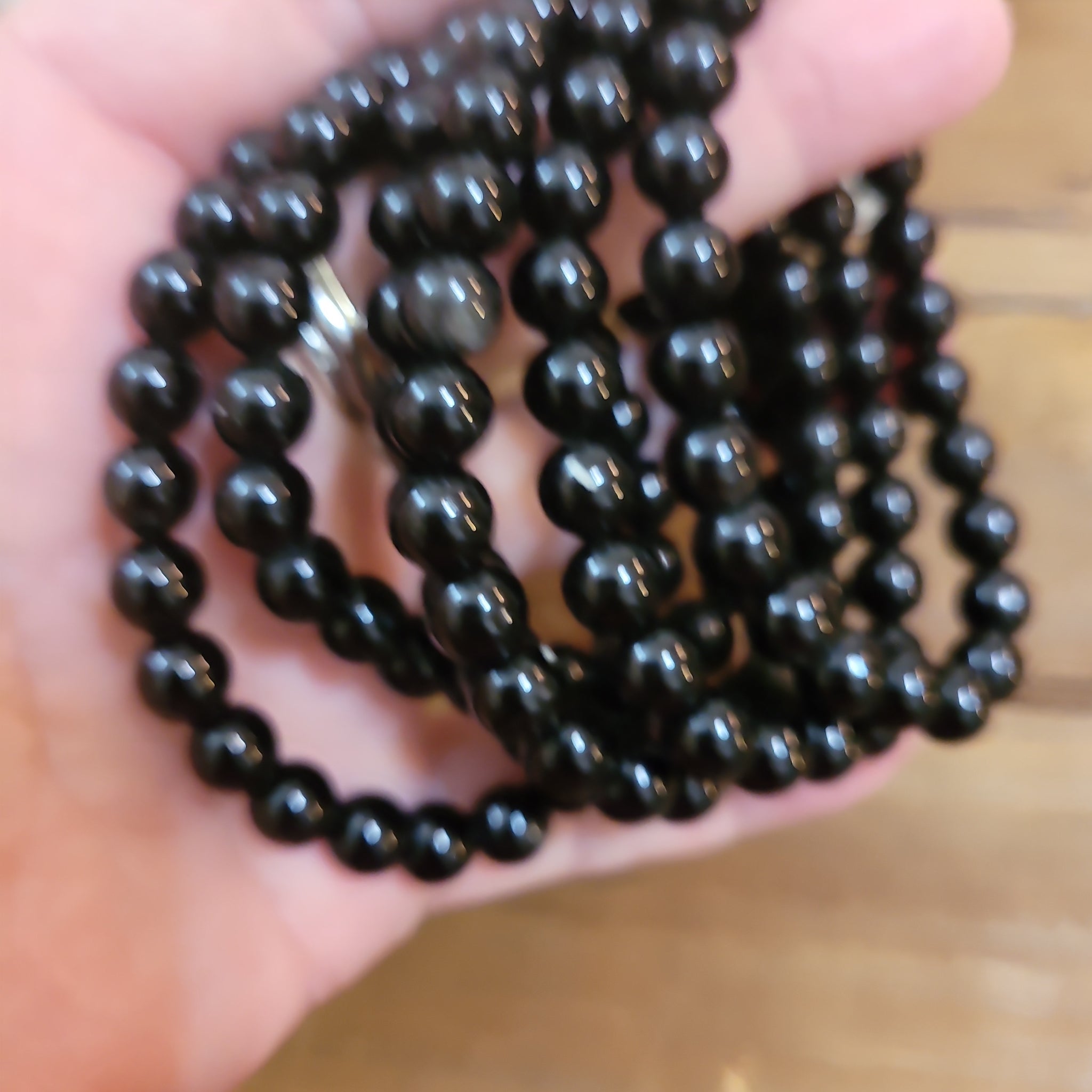 Gemstone Bracelets - Black Obsidian 8mm Bead Bracelet fits up to 7.5 in