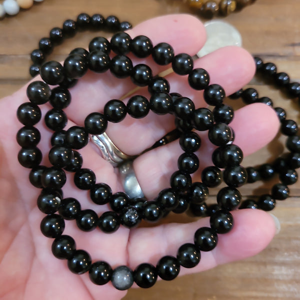 Gemstone Bracelets - Black Obsidian 8mm Bead Bracelet fits up to 7.5 in