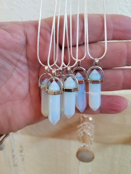 Pendants - Opalite Pendant necklace on Stainless Steel Chain