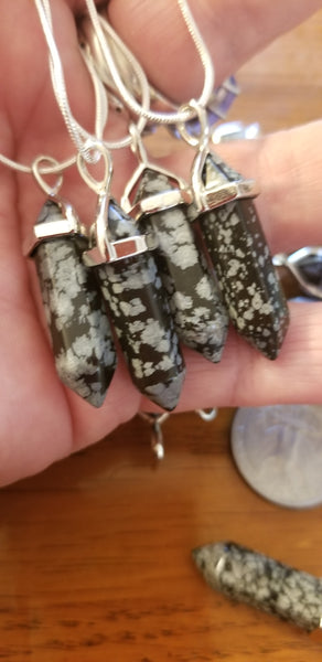 Pendants- Snowflake Obsidian Pendant on 925 silver plated chain