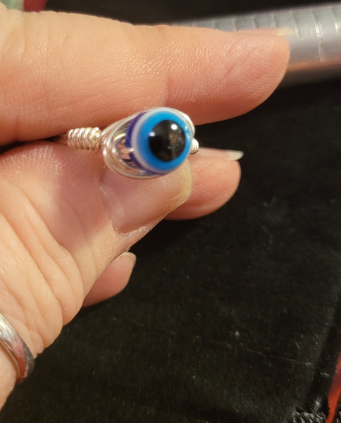 Rings - Evil Eye Fidget Ring Wire Wrapped by Jules