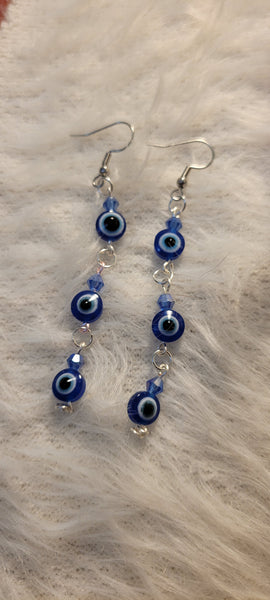 Evil Eye Dangle Earrings with Czech Glass on Stainless Steel Hooks