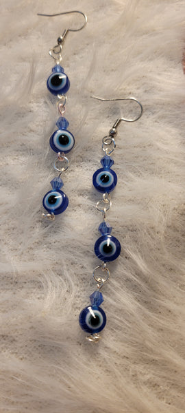 Evil Eye Dangle Earrings with Czech Glass on Stainless Steel Hooks